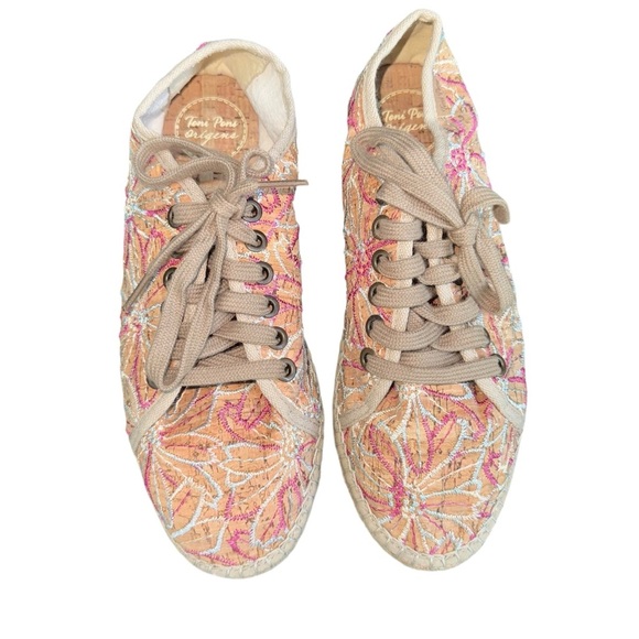 TONI PONS Embroidered Floral Espadrille Sneakers Beige Pink EU Size 39 US Size 8 - Picture 6 of 15